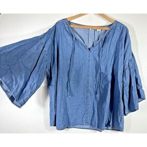 Levis Chambray Blouse Top Flared Sleeves Boho Country Western Cowgirl Size 2X